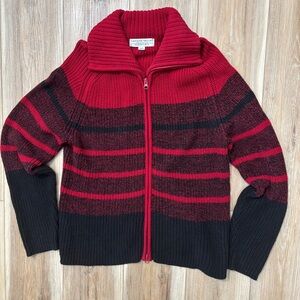 Carolyn Taylor Red and Black Striped Cardigan size Large